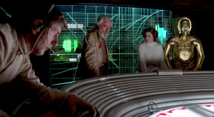 Princess Leia is thinking, "Geez, I hope these guys understand how to update my laptop."