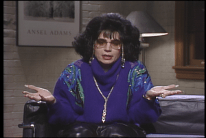 "Just give her a topic, you know, just cawfee tawk...like single sourcing is not a new dating service...talkst amongst yerselves...."